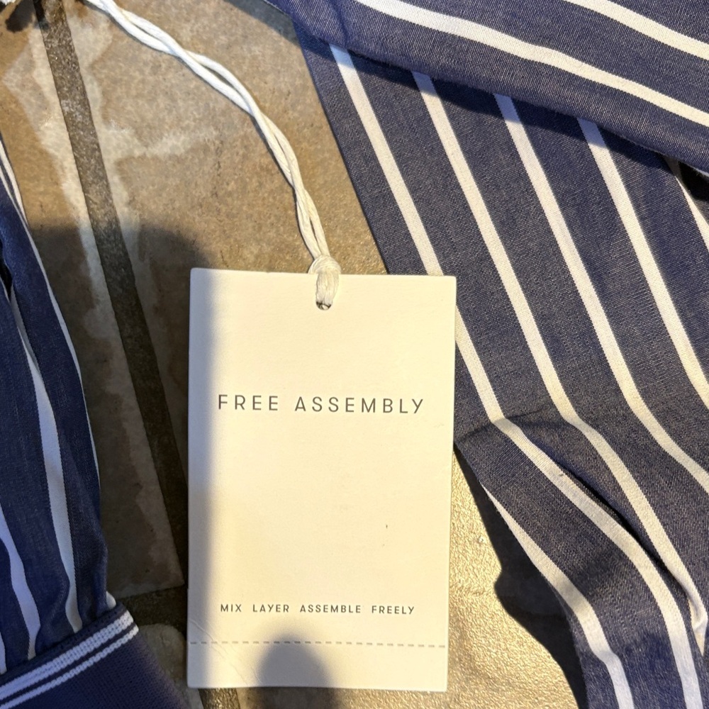 New Free Assembly Striped Navy Shirt Dress - Picture 4 of 9